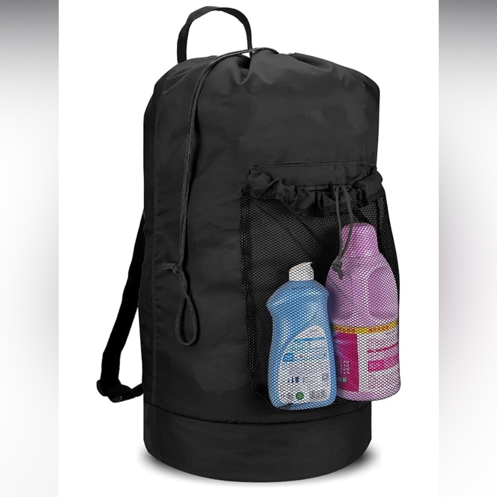 Dalykate Backpack Laundry Bag with Shoulder Straps & Mesh Pocket  in Black